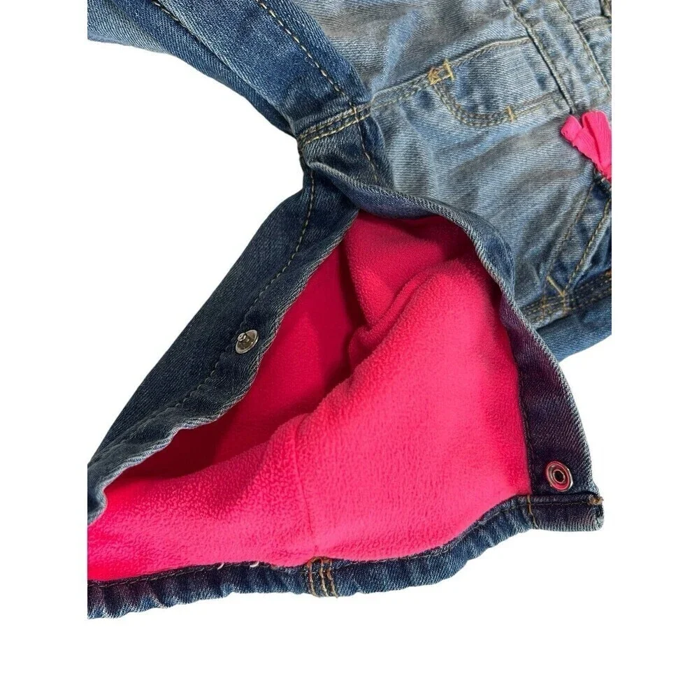 Vintage OSHKOSH B'GOSH Bib Overalls Denim Blue Jeans Pink Bow Fleeced Lined 9M